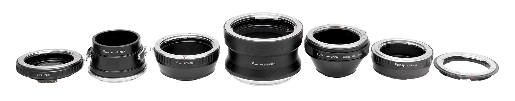 Adattatori per obiettivi fotografici compatibili con Nikon, Canon, Sony, Leica, Fujifilm, Pentax, Micro 4/3 e altri innesti