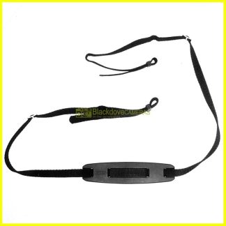 Canon tracolla nera con spallaccio in gomma originale. Cinghia vintage anni '80.